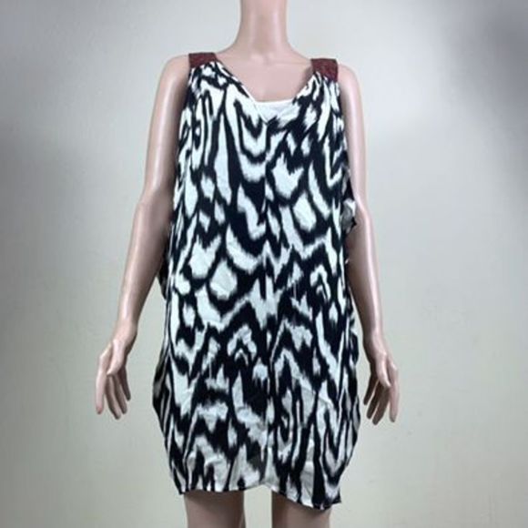 Gemma Women’s Sz Medium Black Abstract Design  100% Silk Scoop Neck Mini Dress - Picture 1 of 10